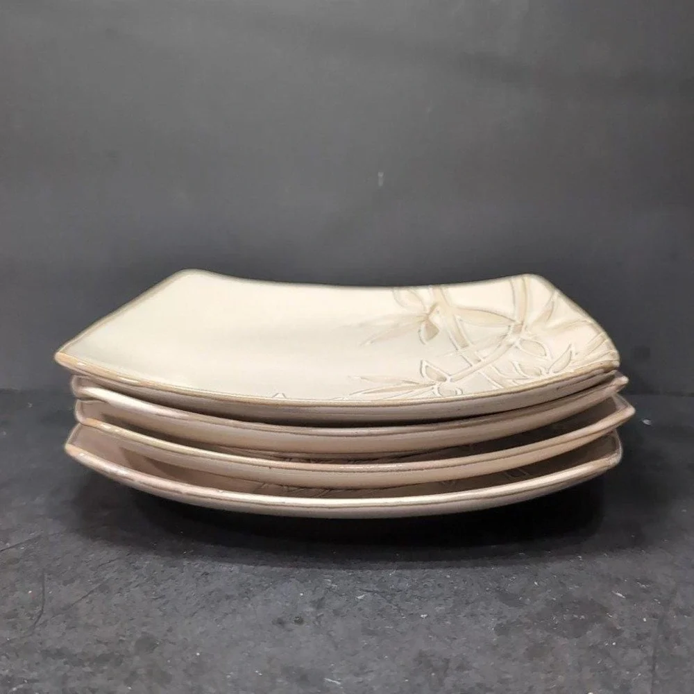 Florida‎ Marketplace Bamboo Design Salad Plates, Set of 4, Vintage Square Dishes